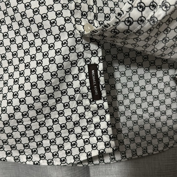 MK Allover Print Button Front Dress Shirt-Slim Fit-M-Black/White-98 Cotton-EUC - Picture 9 of 15